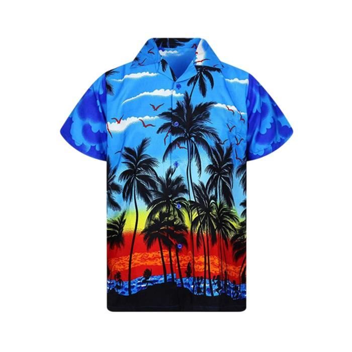 Chemise Hawaïenne Garçon Manches Courtes - Motif Floral Coton Viscose - Style Décontracté