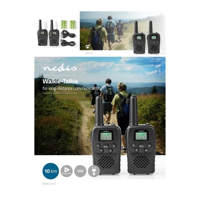 Nedis WLTK1010BK - SET 2x Oplaadbare walkietalkie met LED-lampje 1300