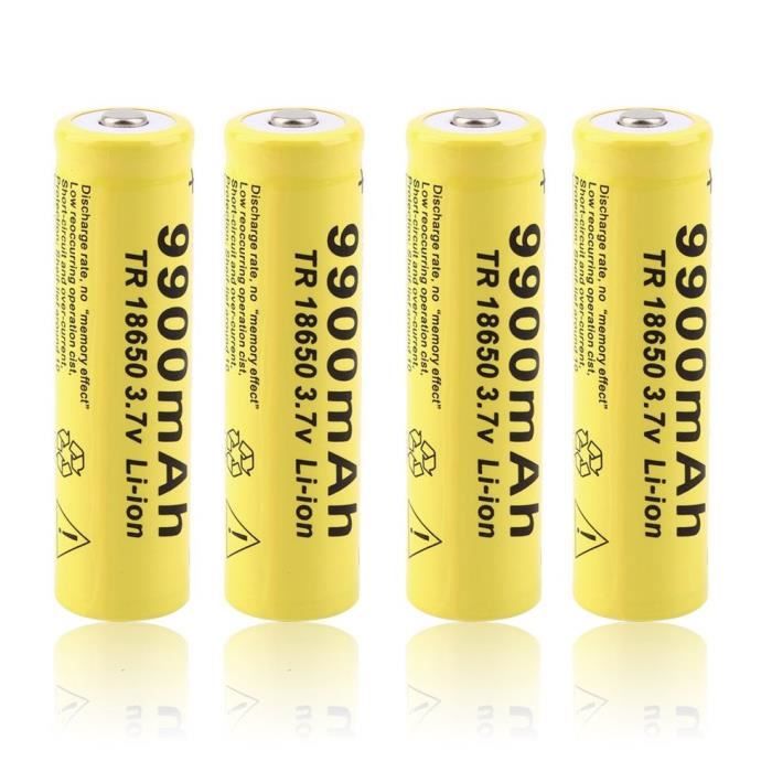 4pcs yellow shell gif 18650 3.7v 9900mah capacité batterie li-ion rechargeable pour lampe de poche led lampe de poche banque