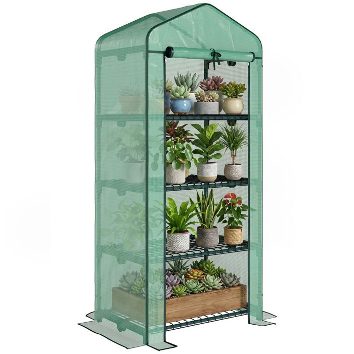 Serre de jardin - Outsunny - PE étagères 4 niveaux balcon bâche renforcée 140 g/m² fleurs - acier - 70x50x160cm - vert