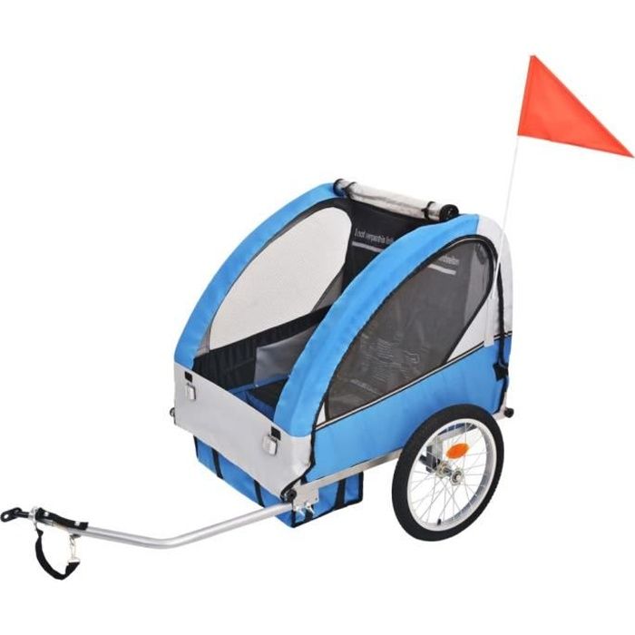 Remorque de vélo pour enfants Gris et bleu 30 kg Jouets Cadeau Noël Cadeau enfant Remorques de vélo