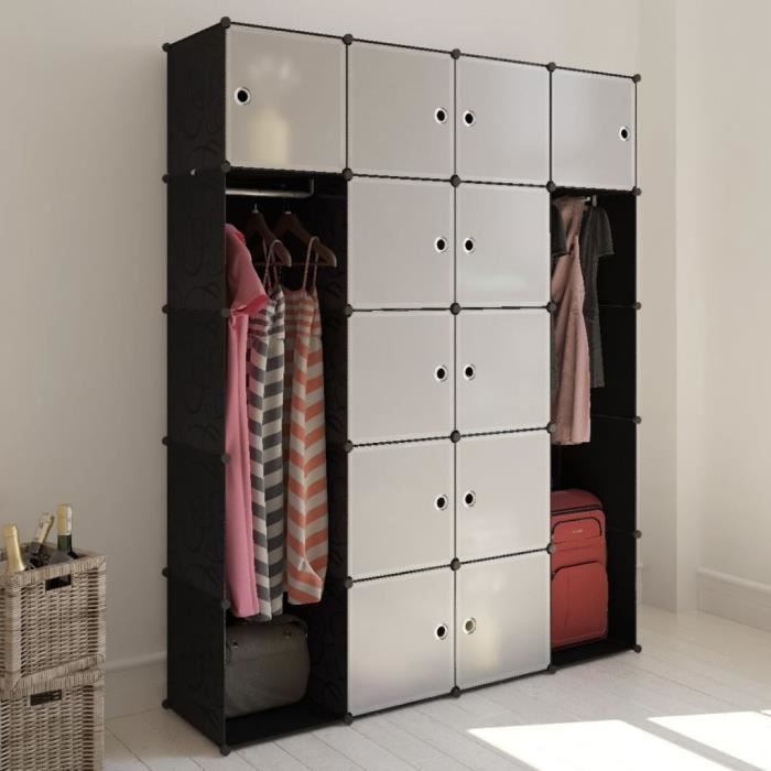 Armoire Cabinet Modulable Avec 14 Compartiments Noir Et Blanc