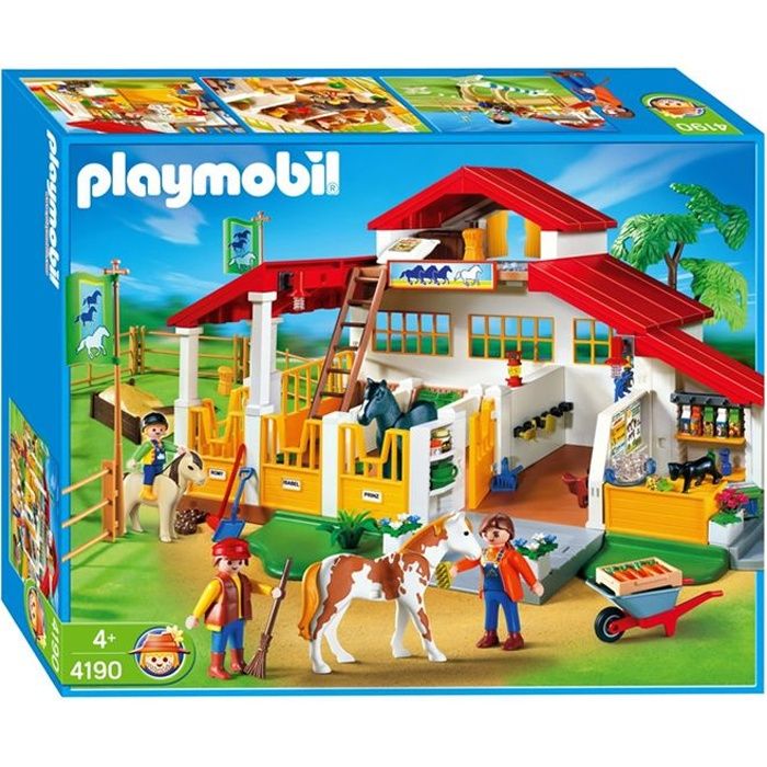 PLAYMOBIL - Centre équestre 4190 - 3 personnages, 3 chevaux et de nombreux accessoires