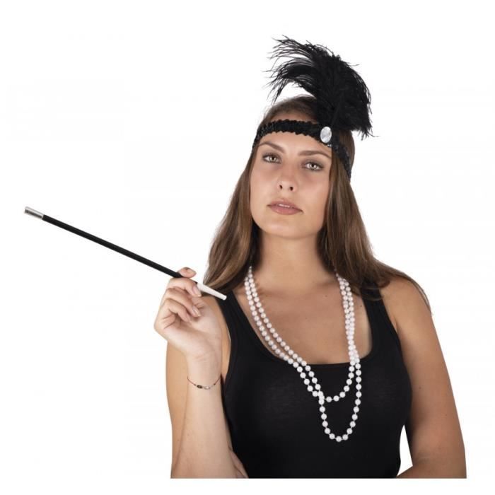 Kit Charleston Femme - Ptit Clown - Bandeau Plumes, Collier et Fume-Cigarette - Noir