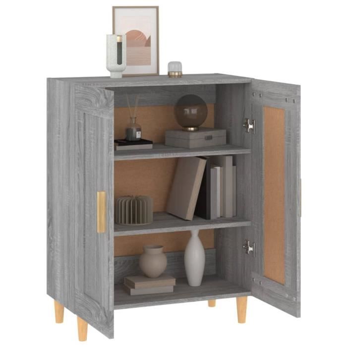Buffet - OMABETA - Sonoma gris - 69,5x34x90 cm - Bois d'ingénierie - 1 porte et 3 tiroirs