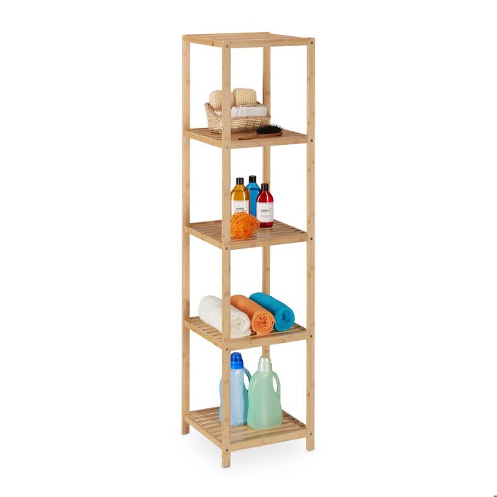 Relaxdays Étagère salle de bain ou cuisine en bambou 5 niveaux non fixe HLP : 162 x 38 x 39 5 cm nature
