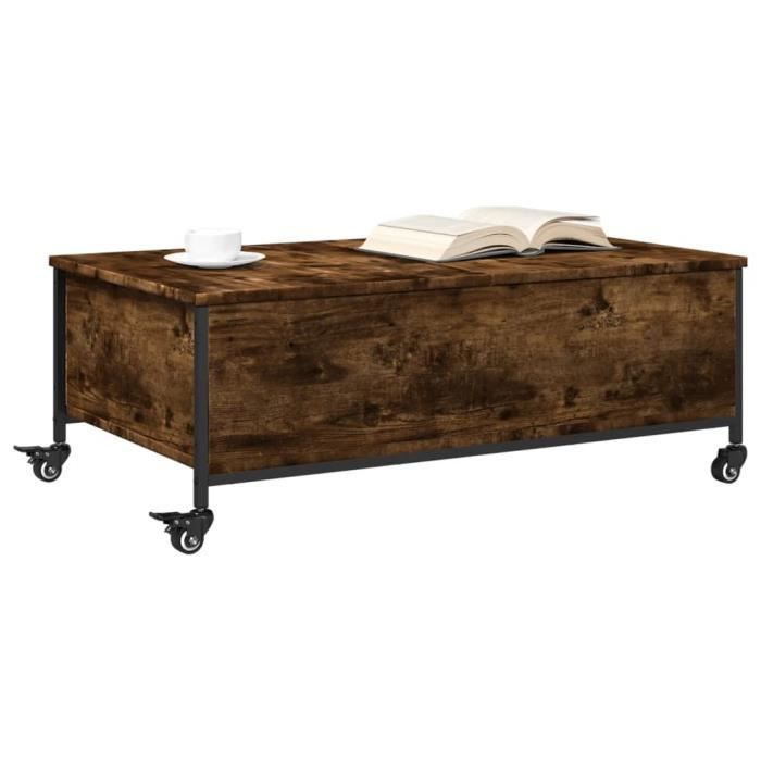 Table basse - SALALIS - MPW13789 - Chêne fumé - Bois dingénierie - 4 roulettes avec freins