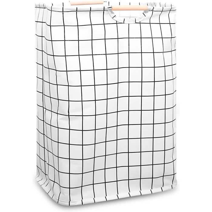 Fousenuk Panier A Linge Tissu Oxford Blanc 39×53×27 Cm, Panier à Linge Grande Capacité Pliable Avec Manche En Bois, Corbeille A Linge Pour Chambre Salon Chambre D'enfant Salle De Bain Et Voyage