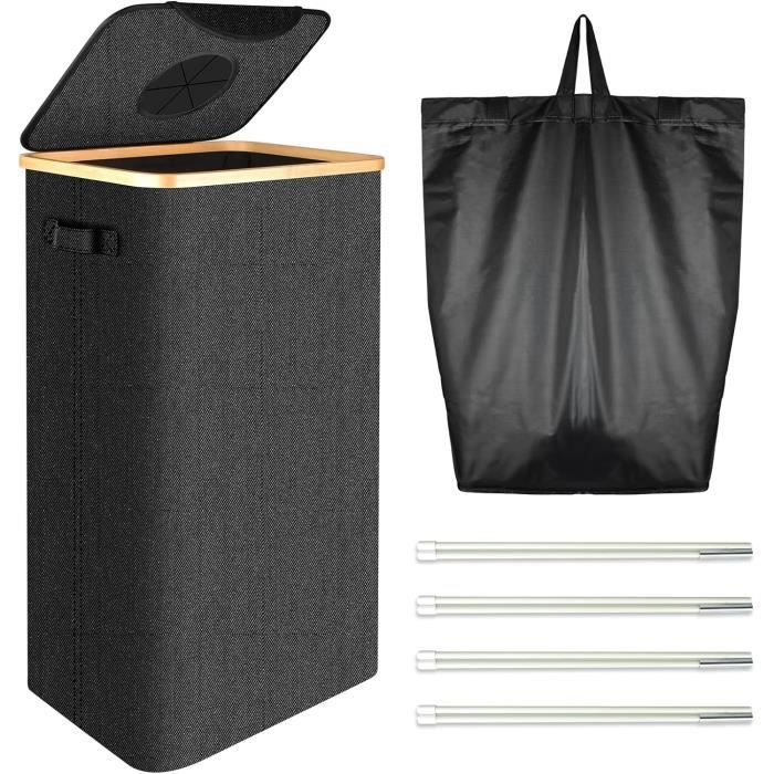 Grand Panier à Linge Efluky 100L Avec Couvercle Et Poignées, Gris, Neuf