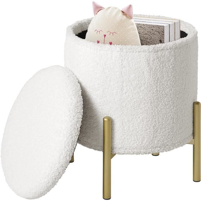 Pouf rond avec rangement, tabouret pliable, avec couvercle rembourré