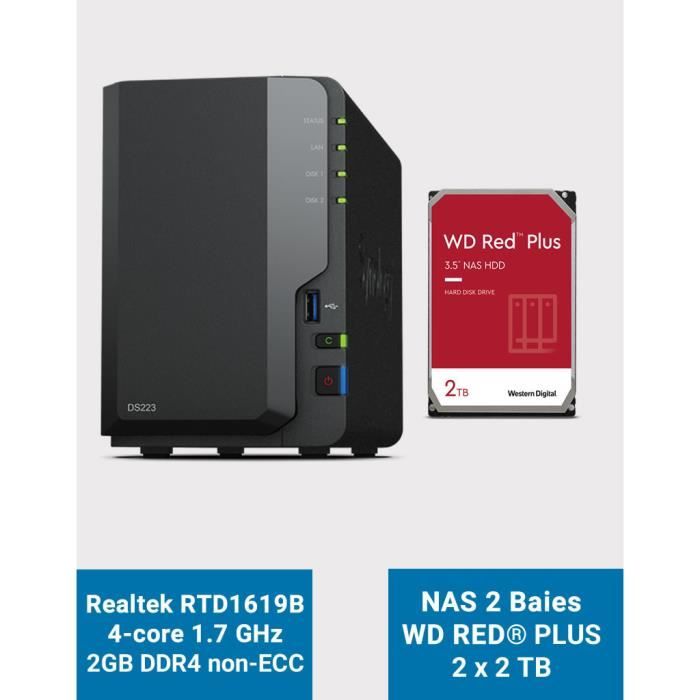 Serveur NAS – SYNOLOGY – DS223 – 4To – 2 Baies – RAM 2 Go – RAID 1