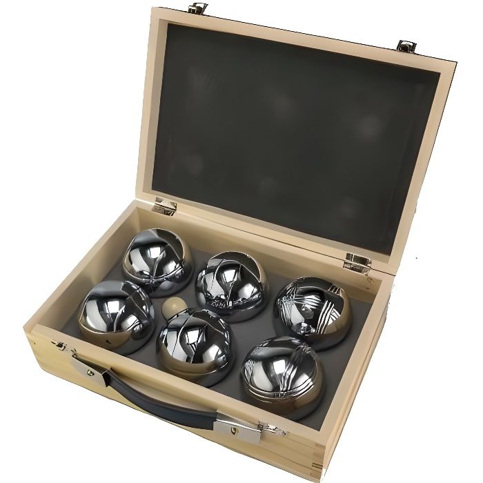 Set 8 Pétanque Petanque dans la Boîte De Bois Avec Pois Et