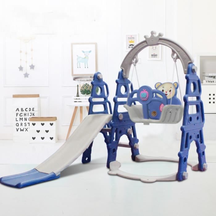 TEMPSA 3 en 1 Toboggan Enfant avec balançoire Aire de jeux intérieur maison  bébé Bleu - Cdiscount Jeux - Jouets