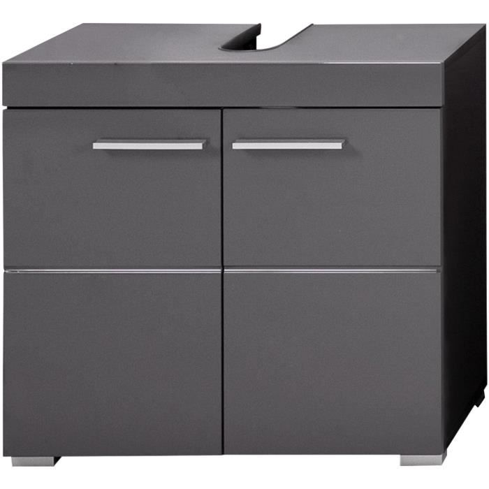 Meuble sous vasque - TRENDS INTERNATIONAL - Amanda - 2 portes - Gris mat et brillant - L60 x H56 x P