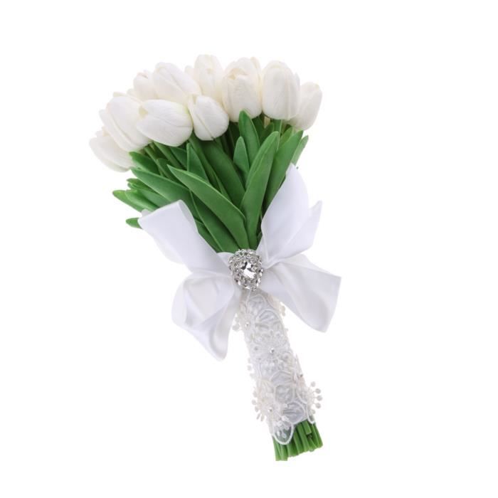 FLEUR STABILISEE - FLEUR ETERNELLE Bouquet de mariée de tulipe blanche de 1  pièce - Cdiscount Maison