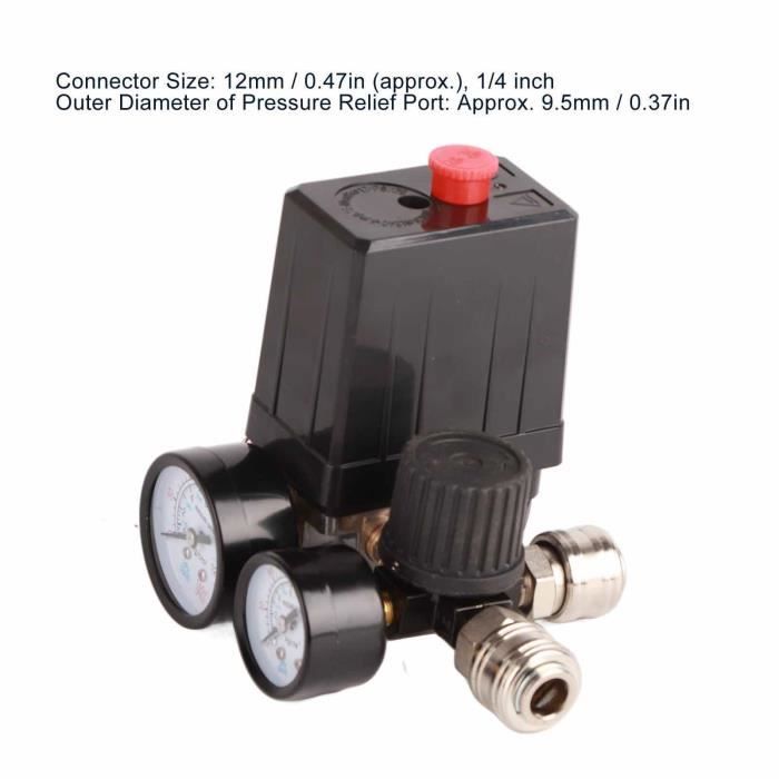 Pressostat Compresseur Air 1/4 NPT 12V 125-200 PSI - Remplacement Métal Plastique Noir