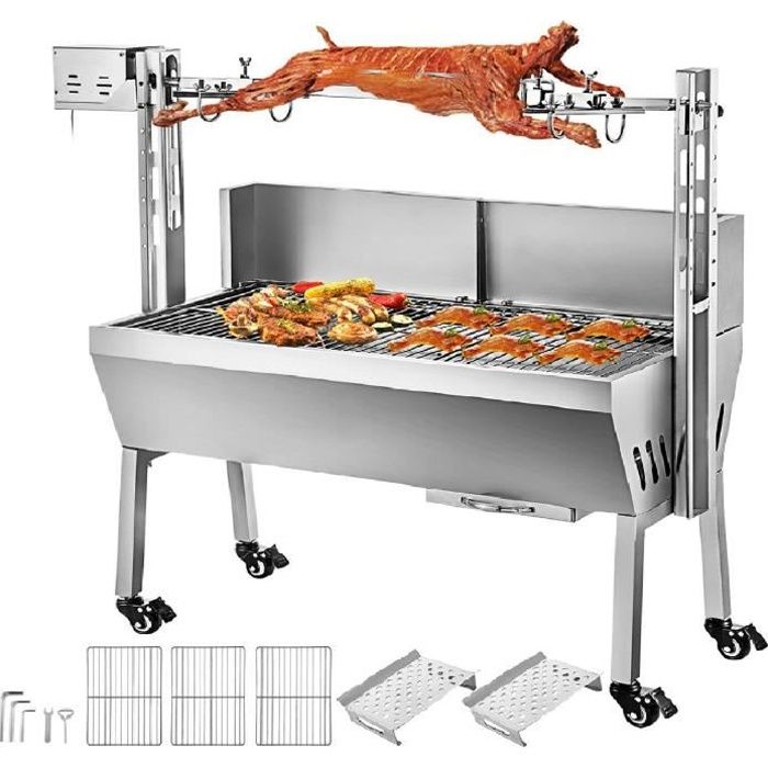 Rôtissoire électrique Avec Grill En Acier Inox - Pour Jardin - Moteur 220-240V - Dimensions 132x55x98 Cm - 4