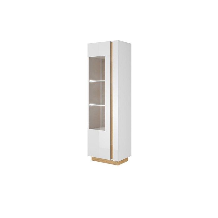 Vitrine MURARI - 1 porte - Avec LEDs - Blanc brillant et chêne