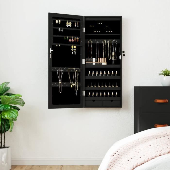 vidaXL Armoire à bijoux avec miroir et éclairage LED mural noir 353233