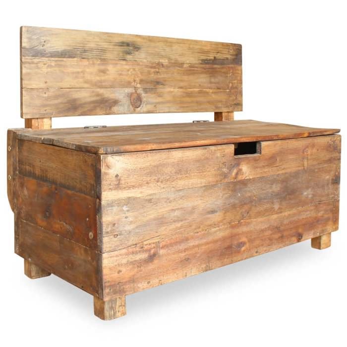 banc en bois de récupération - vidaxl - style campagne - meuble de rangement - bois massif - marron