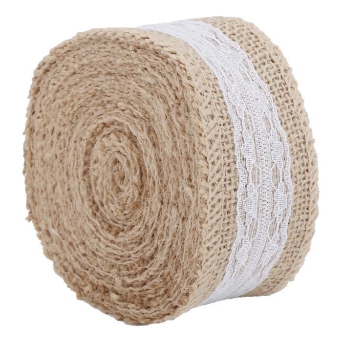 Lot De 8 Rouleaux Ruban Jute Avec Dentelle - Naturel - Pour Artisanat, Emballage Cadeau - Style Rustique