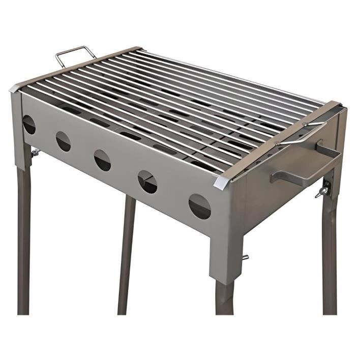 Barbecue rectangulaire en acier inoxydable coloris Gris - 33 x 33 x 60 cm