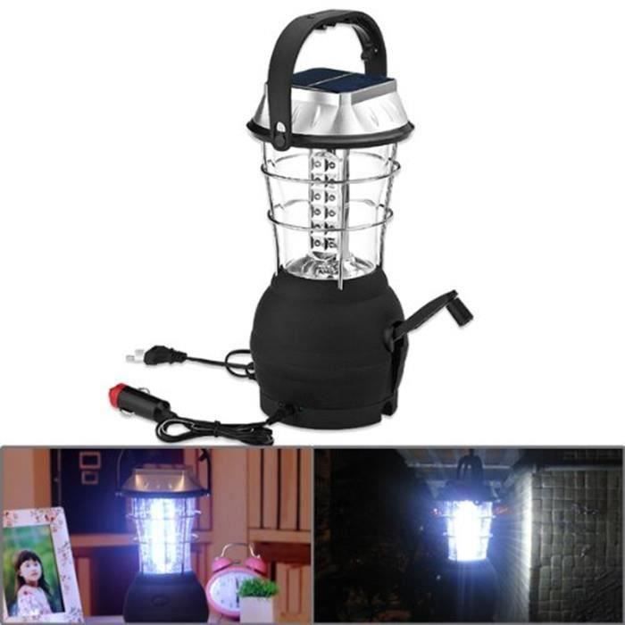 Lanterne de Camping à LED Solaire à Manivelle Rechargeable, Lampe de Poche avec 3 Voies