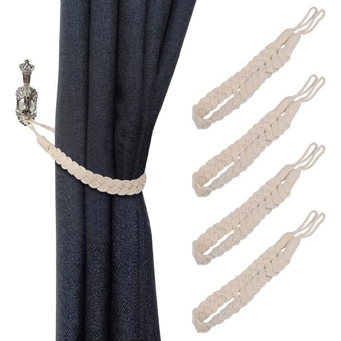 besbomig 4 Pièces Embrasses à Rideaux Corde de Tressé Couleur Unie Coton Sangle de Rideau Décoration pour Salon Salle Chambre Bureau