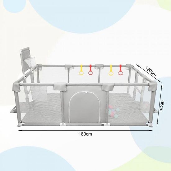 Parc Bébé Modulable 180x120 Cm - En Tissu Oxford Avec Porte Et Ventouses - Pliable, Portable - Pour Enfants 0-6 Ans