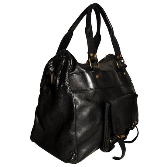 JU ZO Sac a main en cuir Le Tommy Noir Cdiscount Bagagerie Maroquinerie