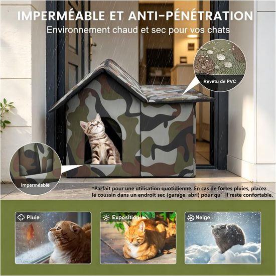 Niche Extérieure Isolée Pour Chat - Abri Imperméable Hiver, Tapis Doux, Tailles S/M/L