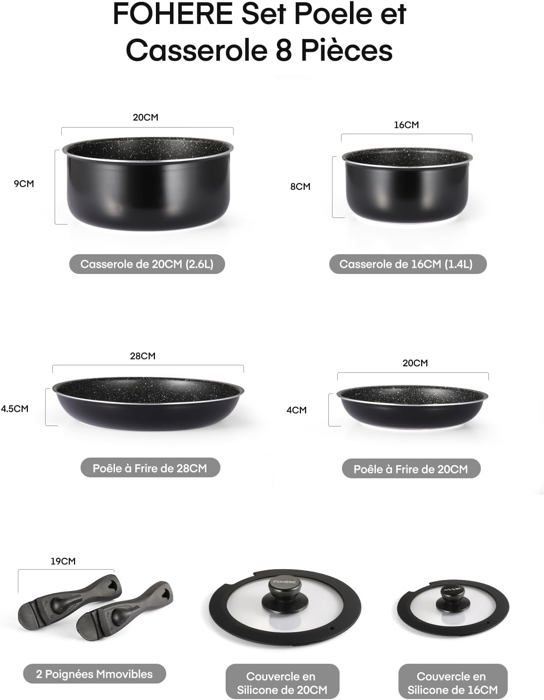 Set Cuisine 13 Pièces Induction JEETEE - Casseroles Et Poêles Antiadhésives