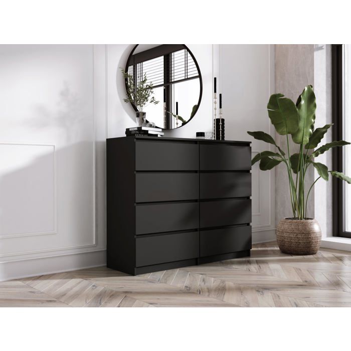 Commode 8 tiroirs 120cm, Couleur: Noir mat, commode chambre, meuble de ...