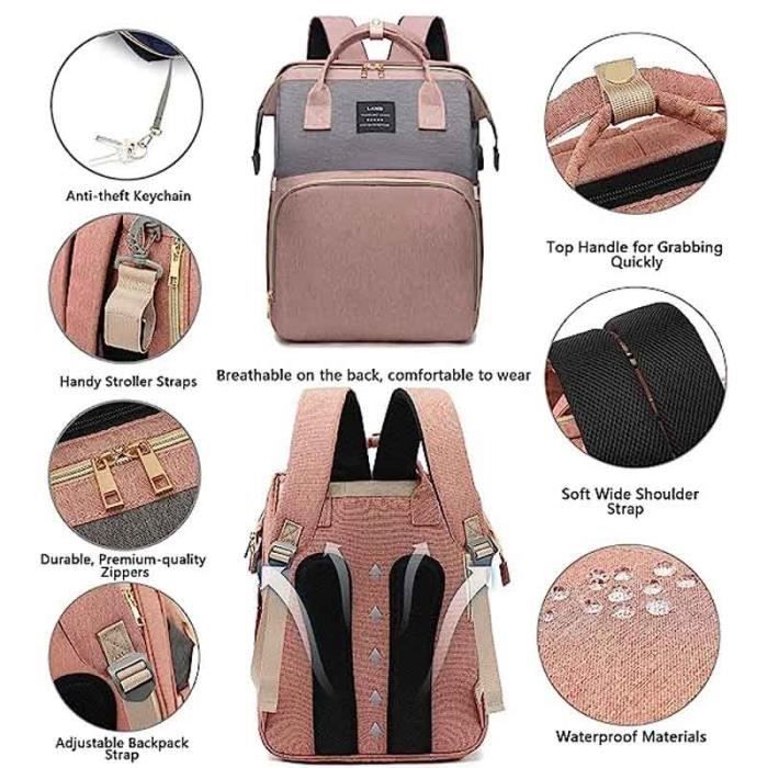 Sac à Langer à Dos Avec Lit Pliable - Grande Capacité - Noir - Parfait Pour Voyage Avec Bébé