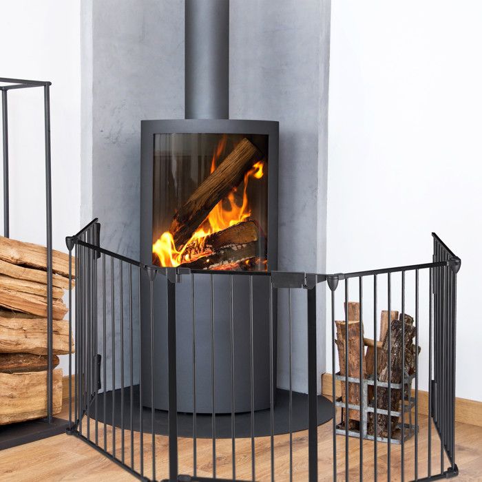 Relaxdays Barrière de sécurité pare-feu de cheminée grille enfant métal 5  pièces en acier, noir