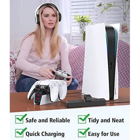 OIVO Chargeur PS5, PS5 Station de Charge Rapide avec indicateur LED et EU Adaptateur