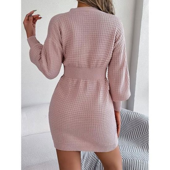 Robe Pull Femme Automne Hiver En Tricot - Manches Longues, Col Rond, Ceinture Amovible - Taille S à XXL