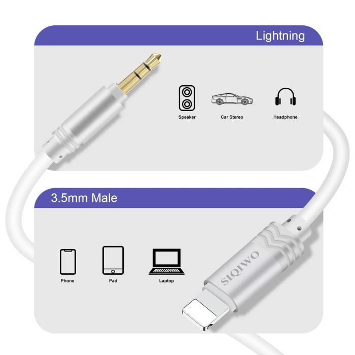 Câble Lightning vers Jack 3.5mm, Câble Jack iPhone, Câble