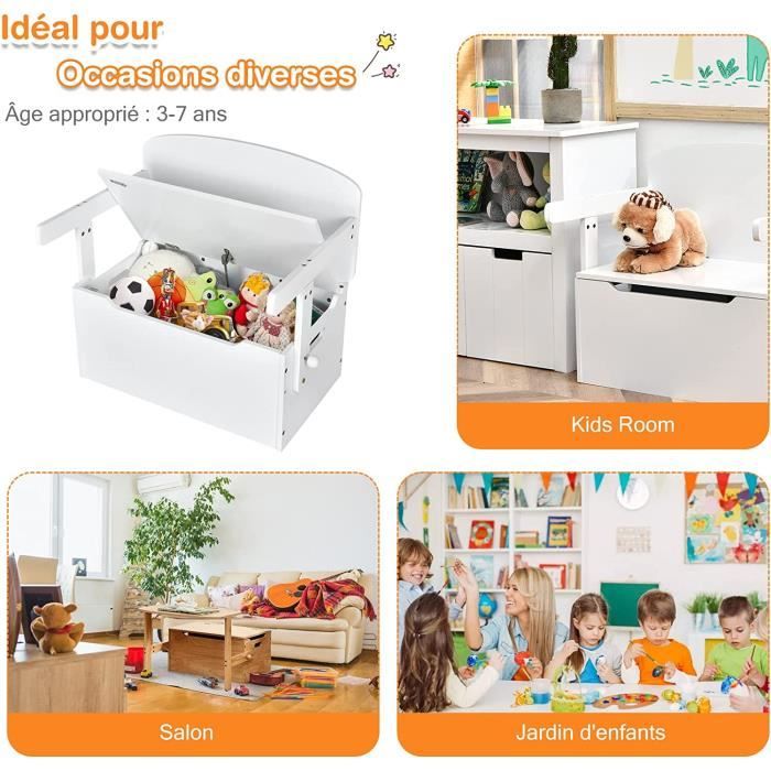 Coffre de rangement pour jouets bois forme nuage blanc 58x45x28cm