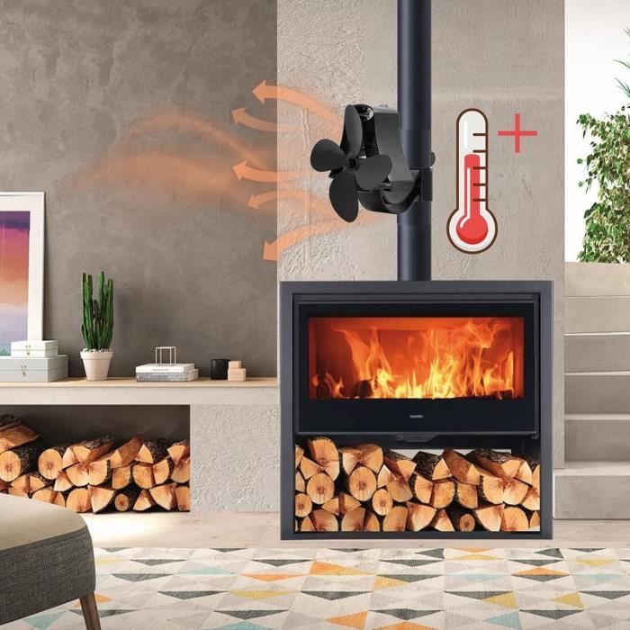 Ventilateur poele à bois à 12 pales pour la combustion de bûches ventilateur  de cheminée silencieux à économie d'énergie Noir - Cdiscount Bricolage
