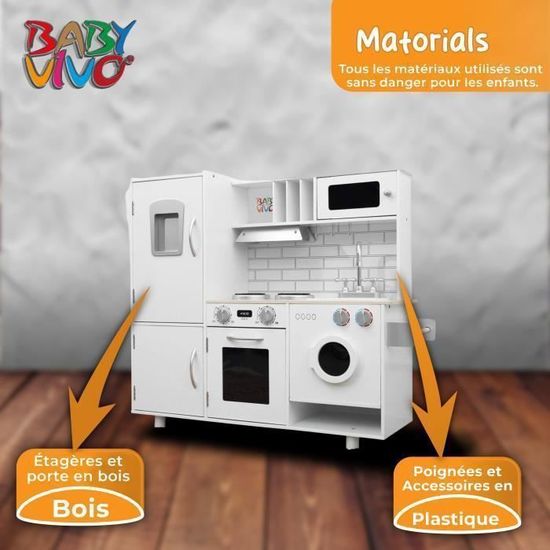 Baby Vivo Cuisine pour Enfants en Bois Recette Jeu dimitation Tableau Cuisini/ère /Éducatif Chef Neuf Bruno en Brun