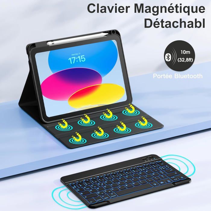 Coque Clavier AZERTY Pour IPad 11/10e Génération - Rétroéclairé Bluetooth Détachable - 7