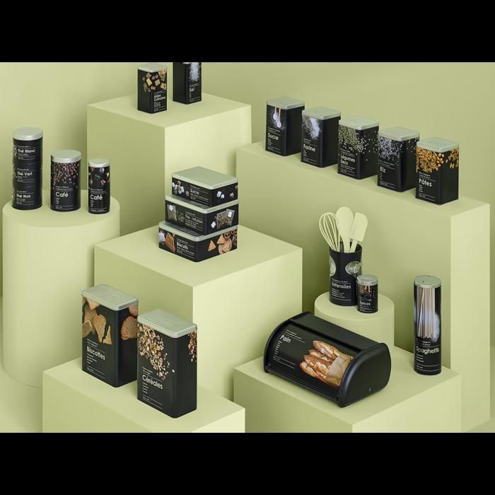 Boîte à Riz Métallique 5five Black Edition – Noir, Fer Et étain, 1,25 Kg, 10,8 X 10,8 X 18,4 Cm – Rangement Alimentaire