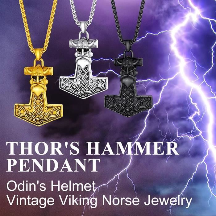 Collier Viking Acier Inoxydable - Pendentif Loup Fenrir/Thor - Chaîne Ajustable 55+5 Cm