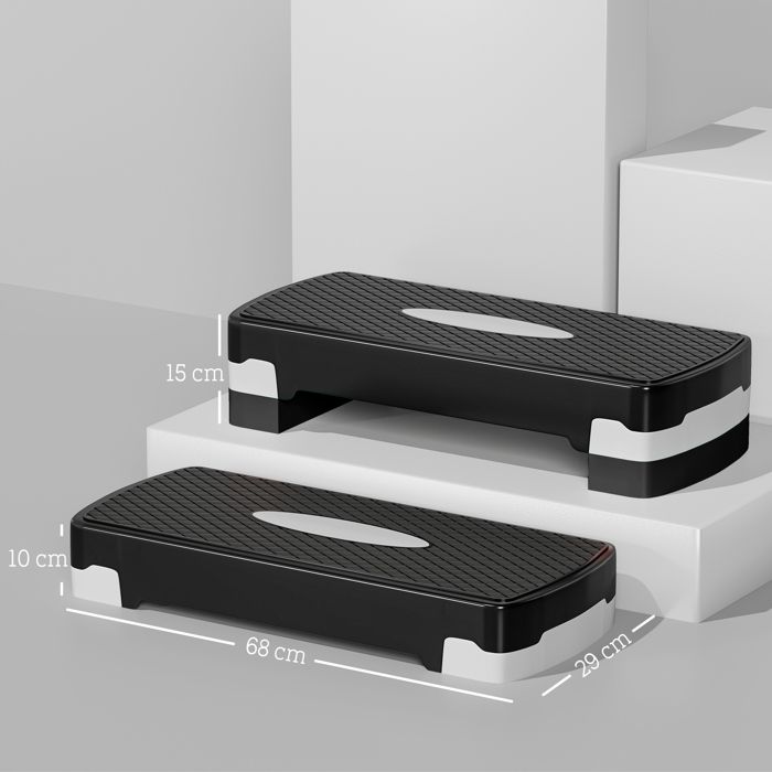 Physionics® Step d'Aérobic - Réglable en 3 Niveaux,, Max 200kg, 68x28cm, Noir-Gris - Stepper, Plateforme de Fitness, Planche de Step | Rakuten