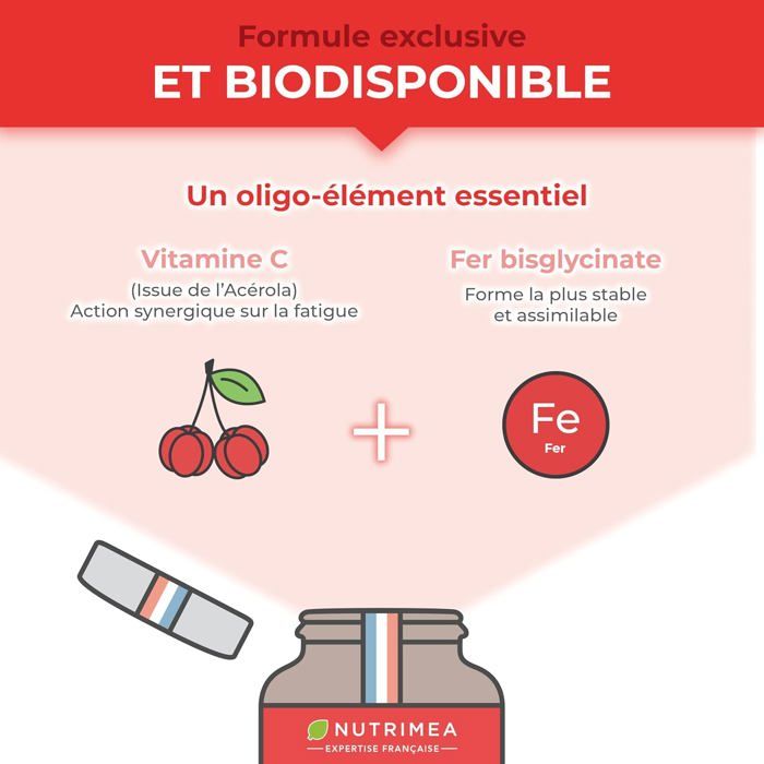 Complément Alimentaire Fer Bisglycinate & Vitamine C NUTRI&CO - Lot De 60 Gélules, Réduit La Fatigue
