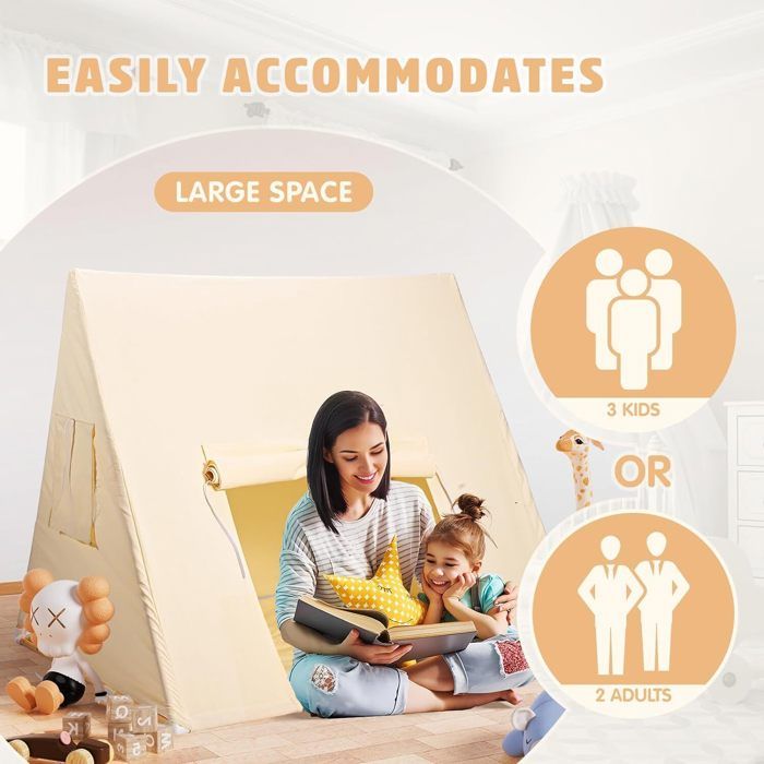 Tente Tipi SoBuy OSS02-W – En Coton 100% Naturel – Poteaux Pin – Tapis De Sol Inclus – Dès 2 Ans