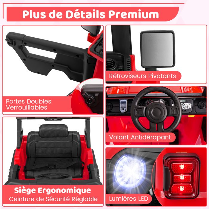 Voiture électrique Enfant HAUSPROFI – 12V – Télécommande 2,4G – LED – Bluetooth – 5 Km/h – Rouge – Jusqu’à 30 Kg