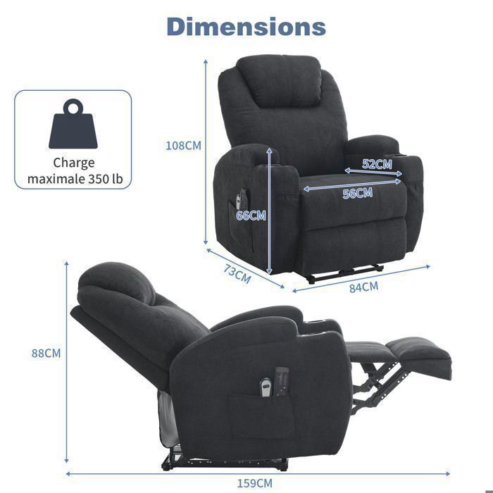 HOMCOM Fauteuil De Relaxation Et Massage Inclinaison Dossier Repose Pied Reglable Revetement Synthetique Gris~1b3ri6uc1eg01