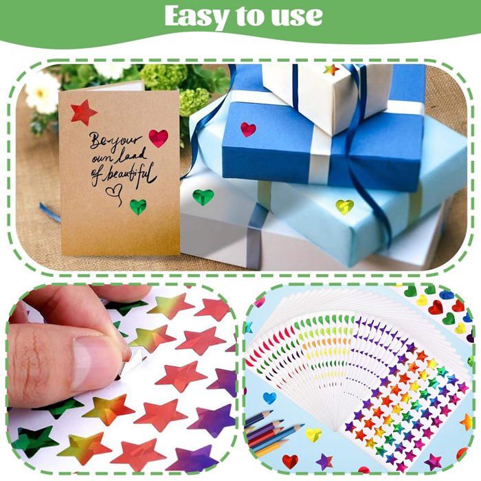 MOKIU Lot De 4000+ Gommettes Autocollantes – Cœurs, Étoiles, Pois – Pour Scrapbooking Et Activités Créatives